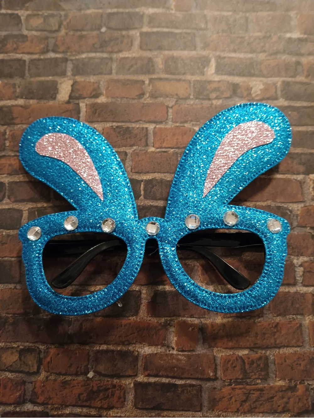 Blue Glitter Stone Bunny Ear Party Glasses